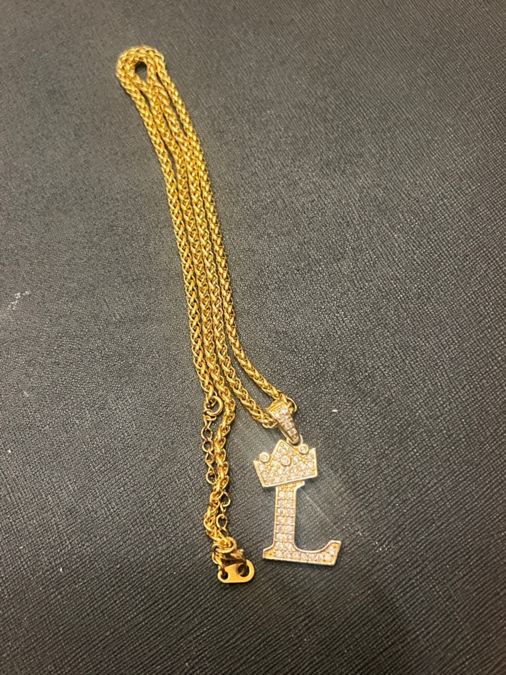 Gold-Tone Crown 'L' Pendant Necklace for Men - Gold Color